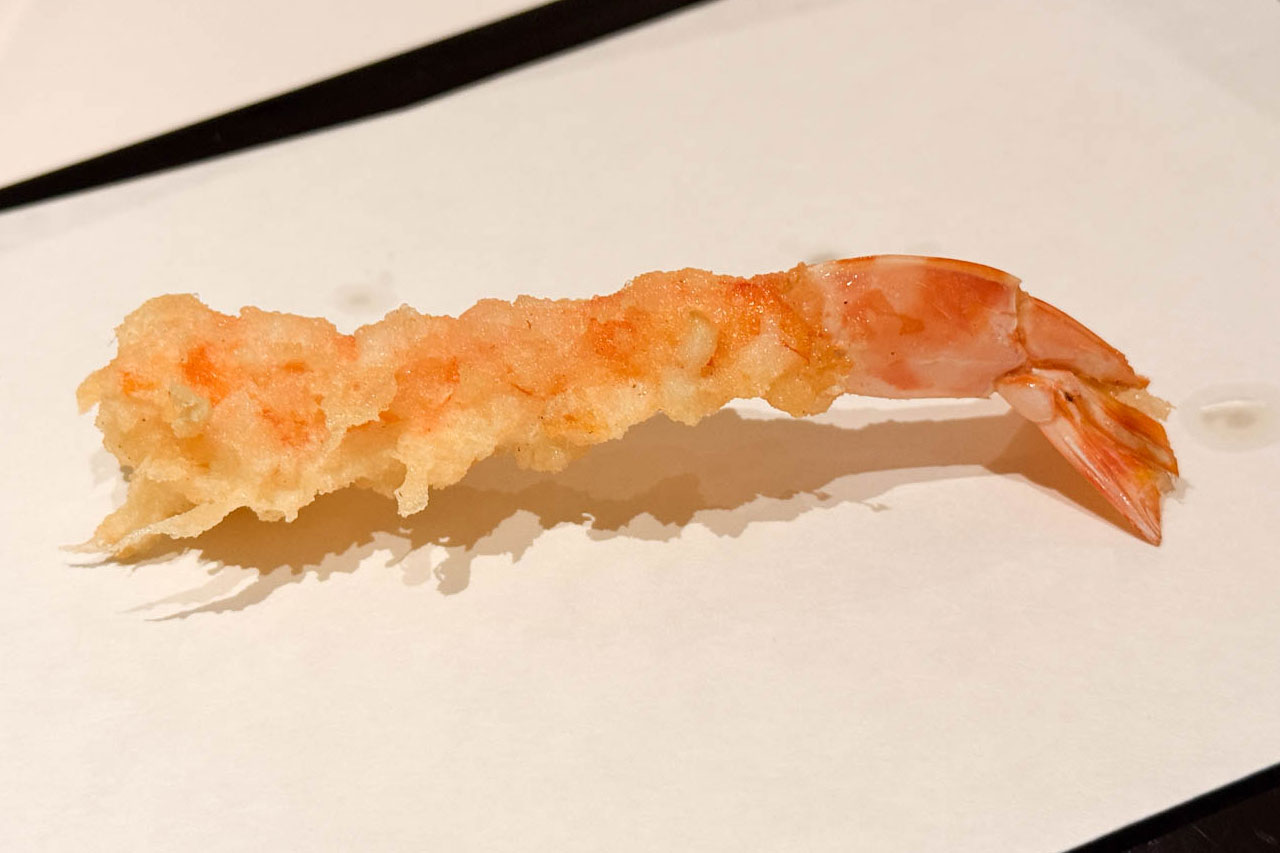 天七のランチコース2本目の車海老の天ぷら