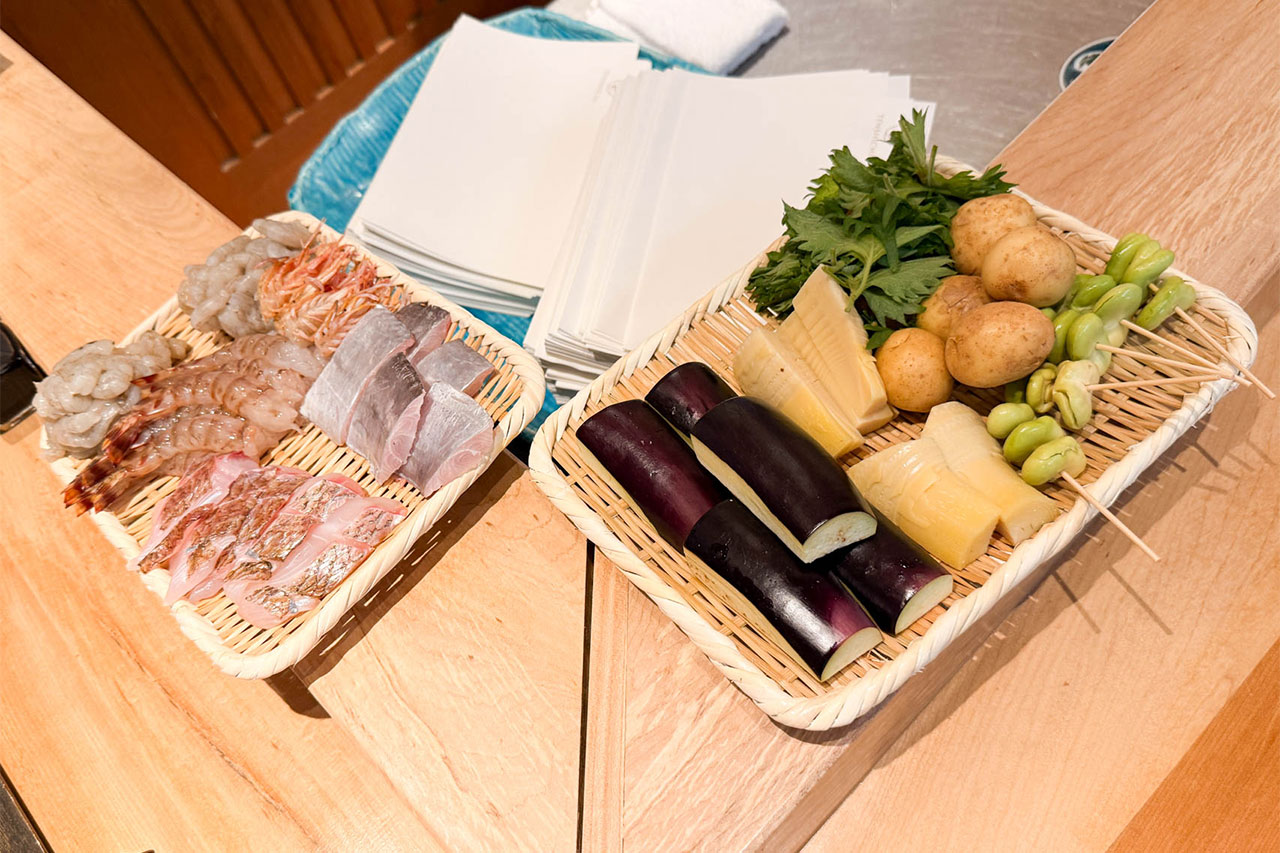 関内の天ぷら屋 天七のランチコースの食材