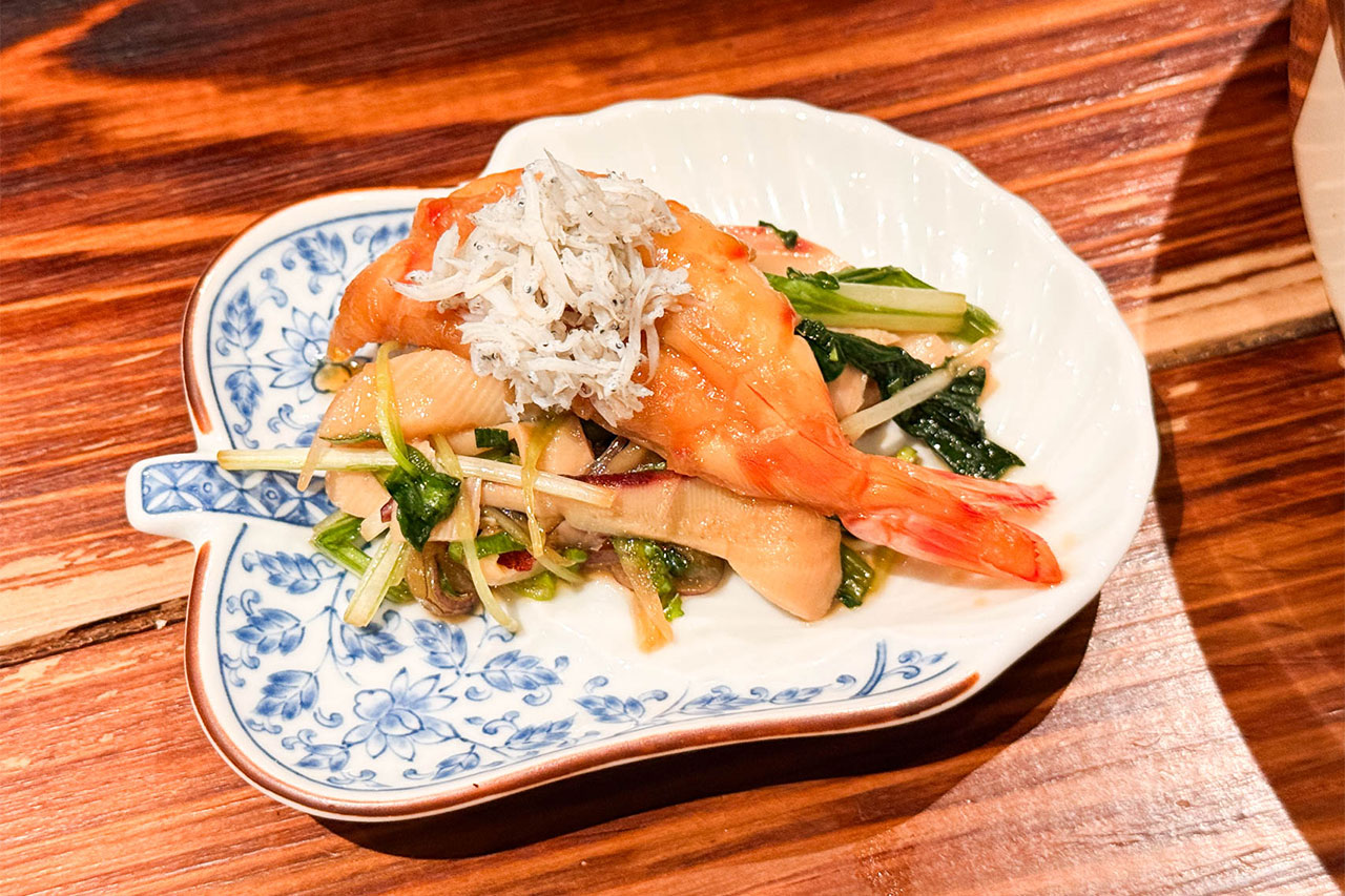 牛鍋酒場 さかもと牛のお通しの海老料理