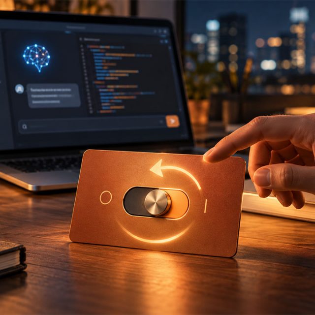 Claudeへの再契約を示すスイッチに手を伸ばすAI開発環境